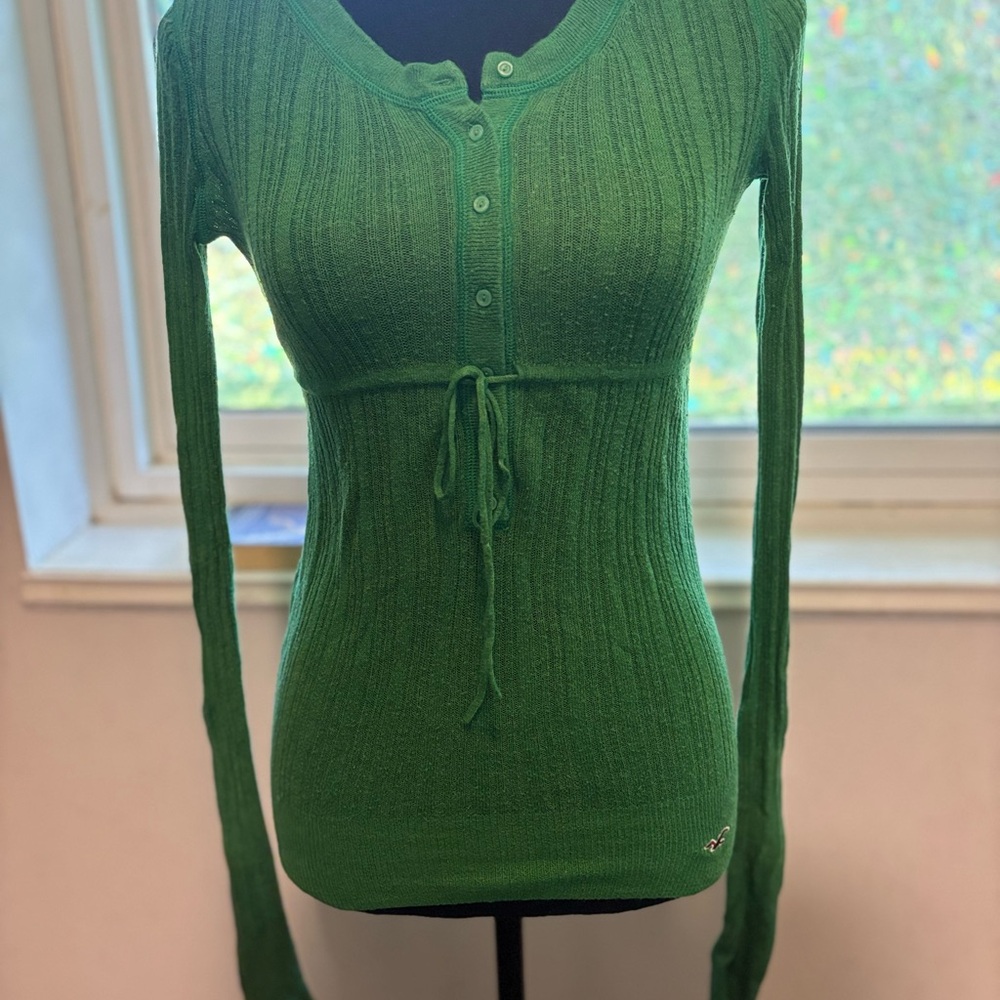 Hollister Green Ribbed Long Sleeve Blouse